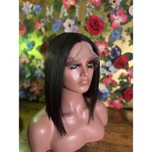 Short Straight wig 10" as pic Medium Cap Lace front wig human Hair T Part!